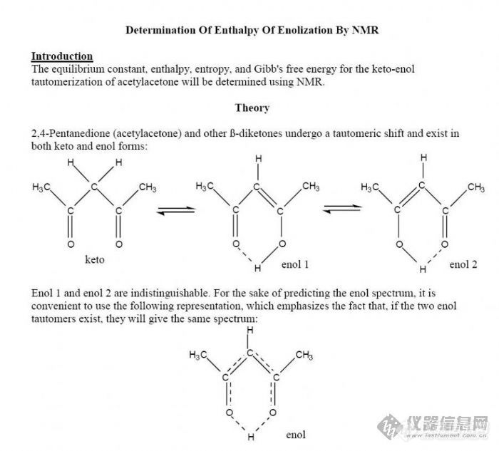 【分享】NMR测定乙酰丙酮稀醇化焓（enthalpy）