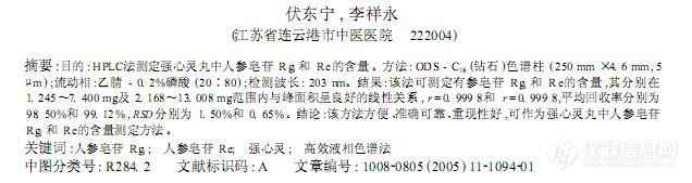 2.1  强心灵丸中人参皂苷Rg1和Re含量的高效液相色谱研究