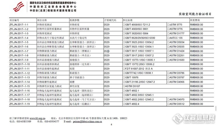 2017年纺织品物理性能能力验证计划通知（中国纺织工业联合会检测中心）