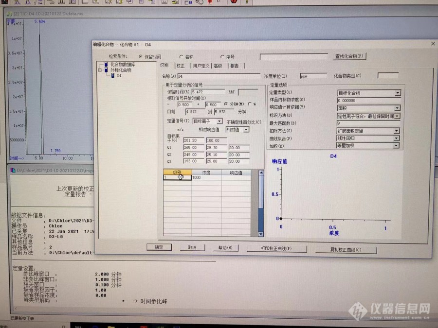 GCMS化学工作站做标准曲线时响应值不显示