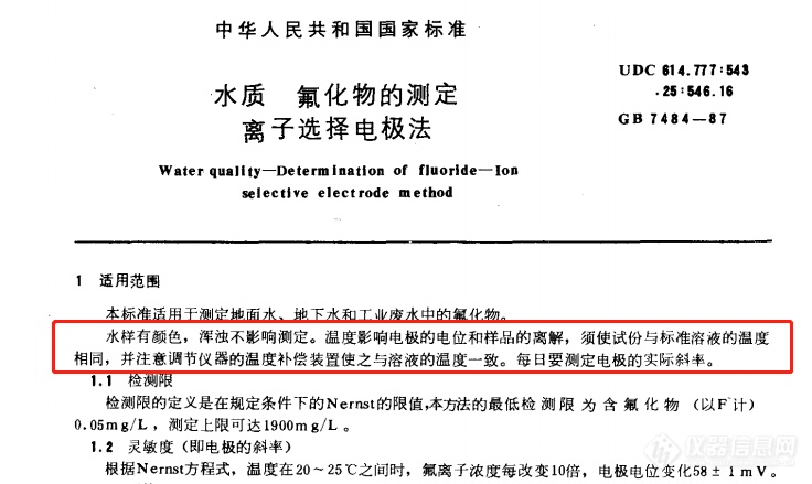 GB/T 7484-1987 氟化物的实际斜率检测问题