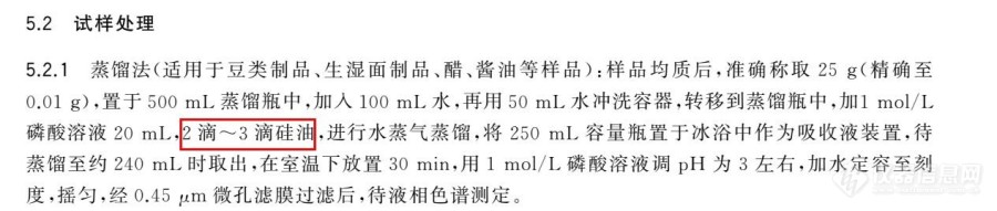 GB5009.120—2016检测豆制品丙酸，前处理加硅油的目的是什么呢？