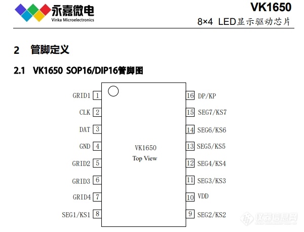 显示数码管驱动/LED数显芯片VK1650可兼容TM1650
